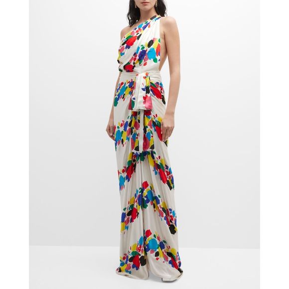 RAISA VANESSA Floral Print One-Shoulder Gown US 4 $2860 - Picture 2 of 11